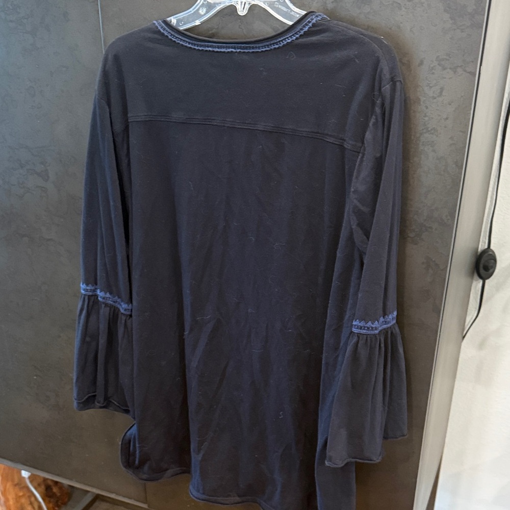 Johnny Was Black V-Neck Blouse with Pink, Blue & Gold Floral Embroidery - Picture 4 of 6